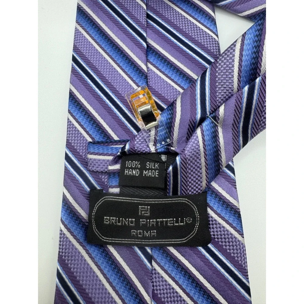 Bruno Piattelli Roma Silk Hand‎ Made Purple Blue Stripe Men's Tie